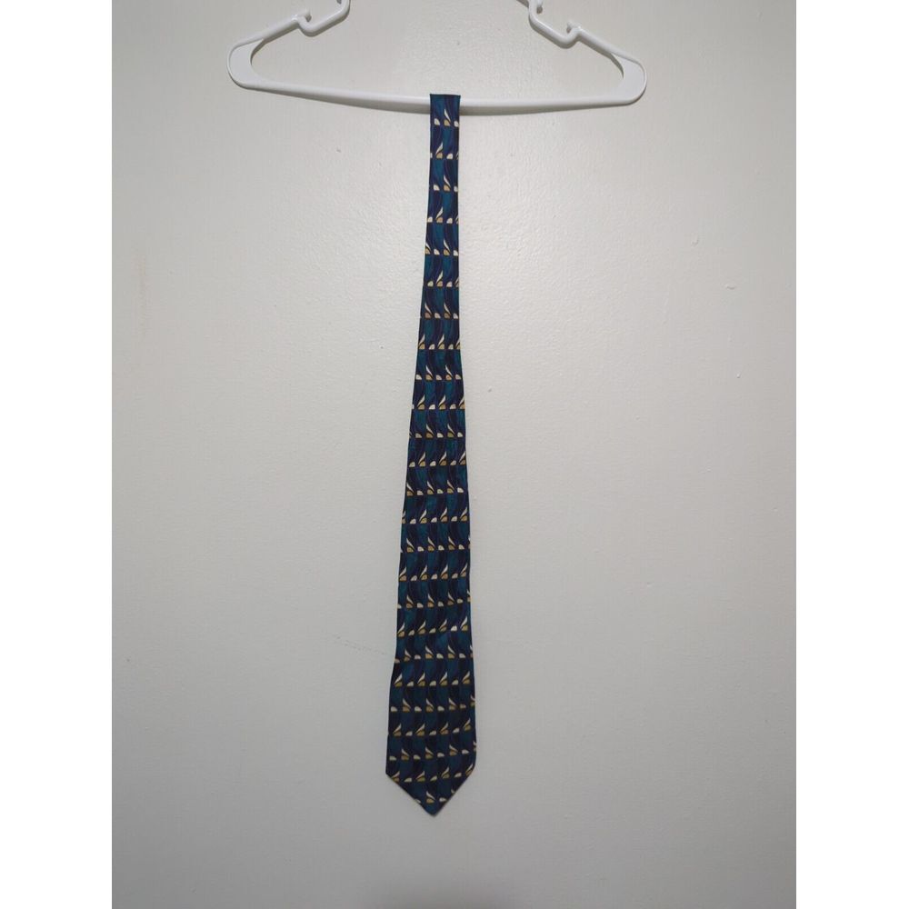 Nino Mori Mens Silk Tie Made in Italy Geometric‎ Abstract Navy Teal Gold